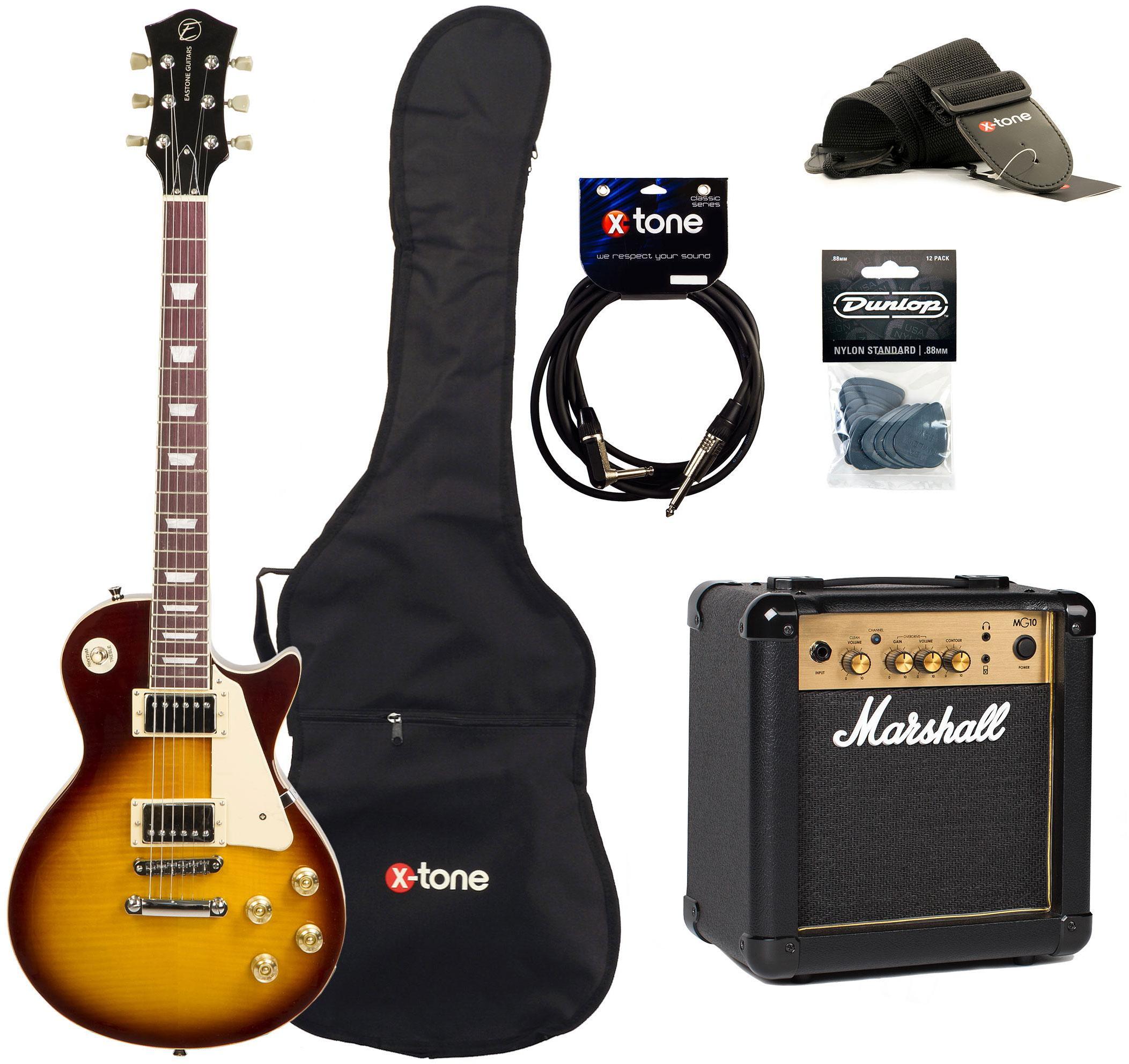 Electric guitar set Eastone LP200 HB +MARSHALL MG10 10W +CABLE +MEDIATORS +HOUSSE - Honey sunburst