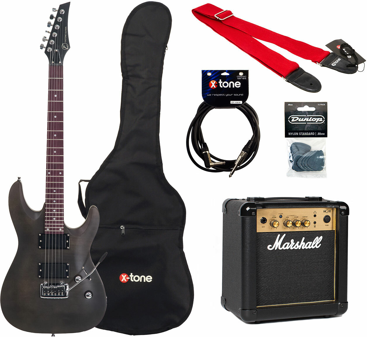 Eastone Metdc +marshall Mg10 +courroie +housse +cable +mediators - Black Satin - Electric guitar set - Main picture