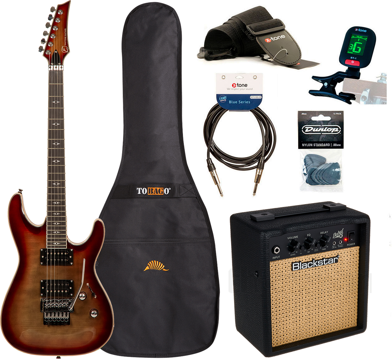 Eastone Metdc100 +blackstar Debut 10 +cable +clip-on Tuner +mediators +housse +courroie - Black Flames - Electric guitar set - Main picture