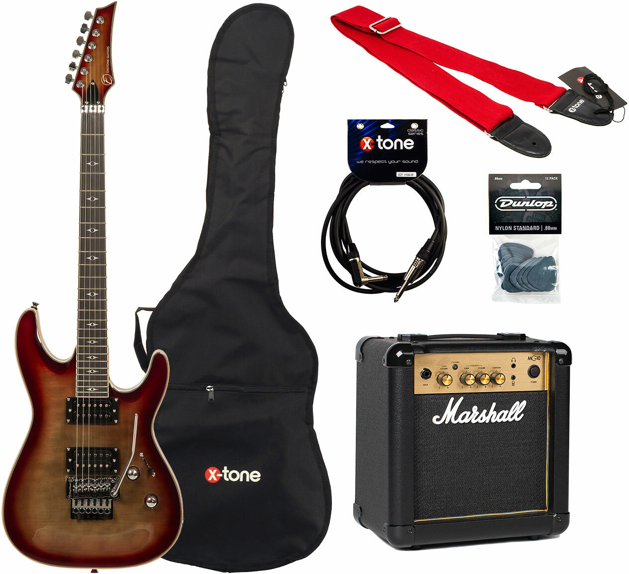 Eastone Metdc100 +marshall Mg10g Gold +cable +housse +courroie +mediators - Black Flames - Electric guitar set - Main picture