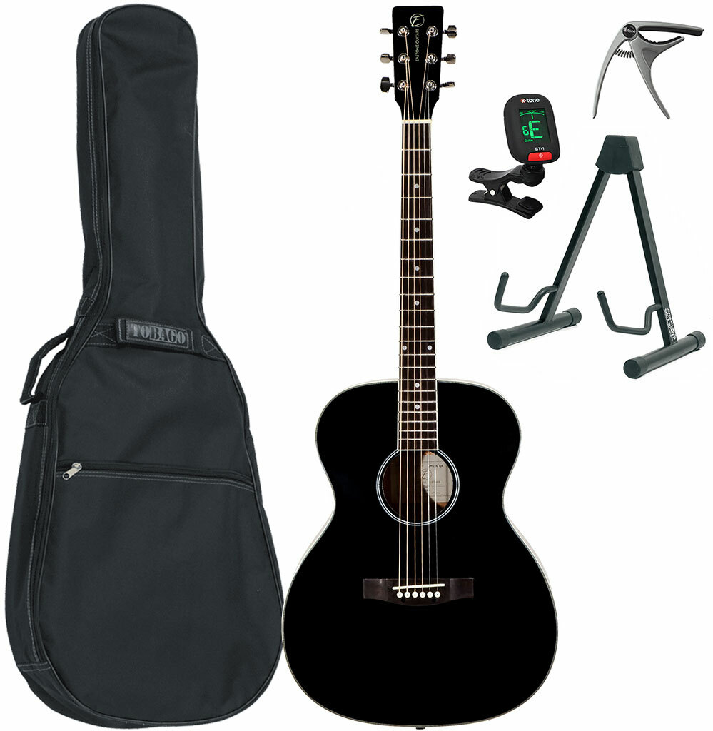 Eastone Om100-blk +housse X-tone 2003 +accordeur +capo +stand - Black - Acoustic guitar set - Main picture