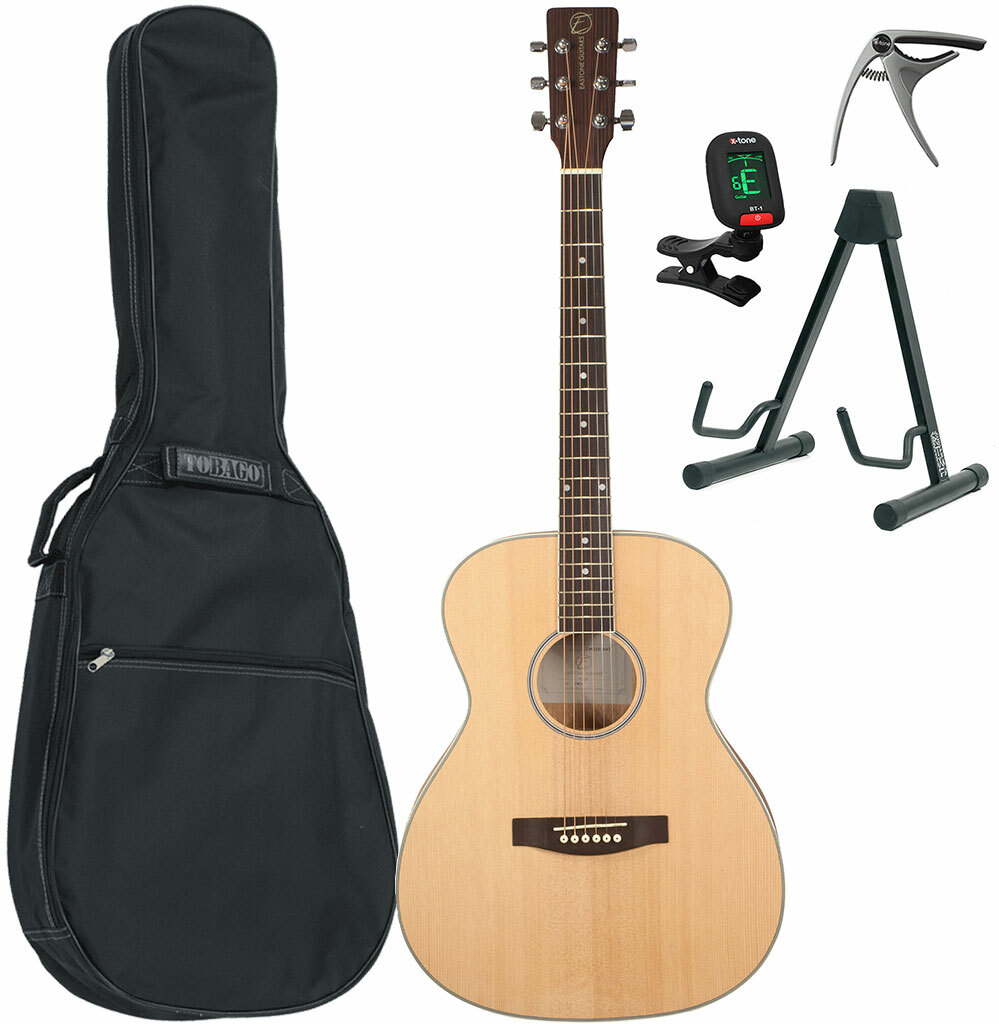Eastone Om100-nat +housse +capo +stand - Natural Satin - Acoustic guitar set - Main picture