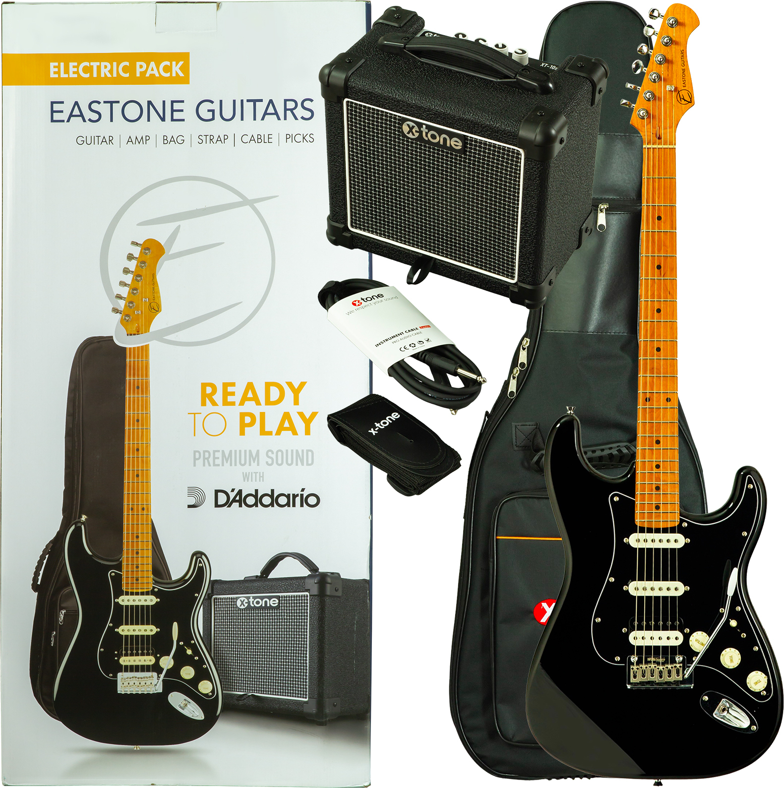 Eastone Pack St150r-blk-rw + X-tone Xt10s Combo - Black - Electric guitar set - Main picture