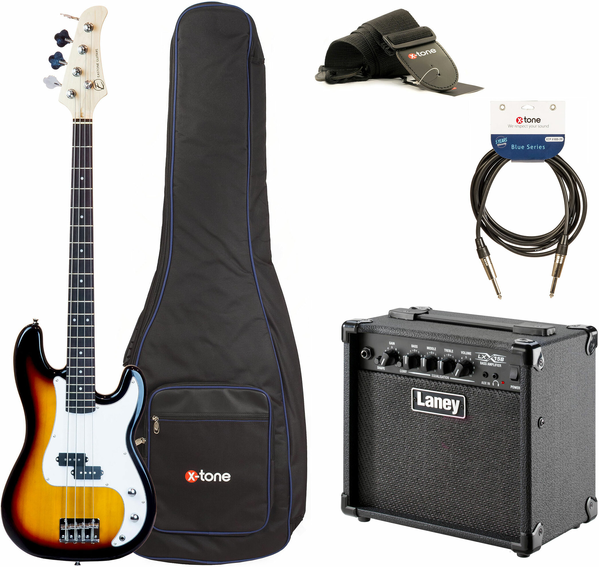 Eastone Prb +laney Lx15b +cable +housse +courroie - 3 Tone Sunburst - Electric bass set - Main picture