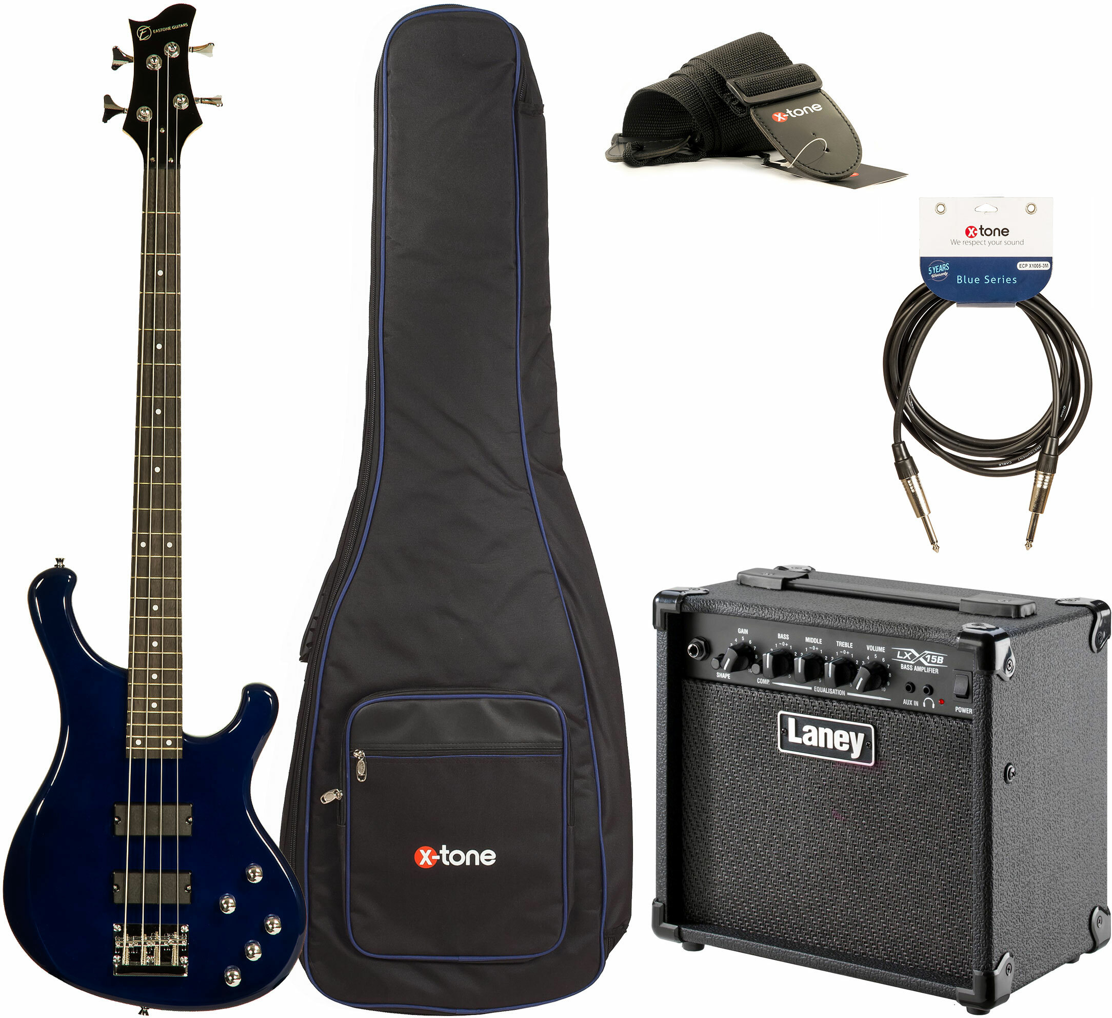 Eastone Rb Active +laney Lx15b +cable +housse +courroie - Blue - Electric bass set - Main picture