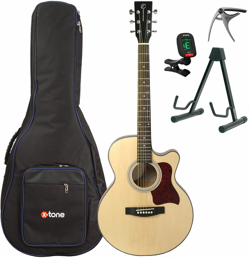 Eastone Sb20c-nat +housse X-tone 2002 +accordeur +capo +stand - Natural Matte - Acoustic guitar set - Main picture