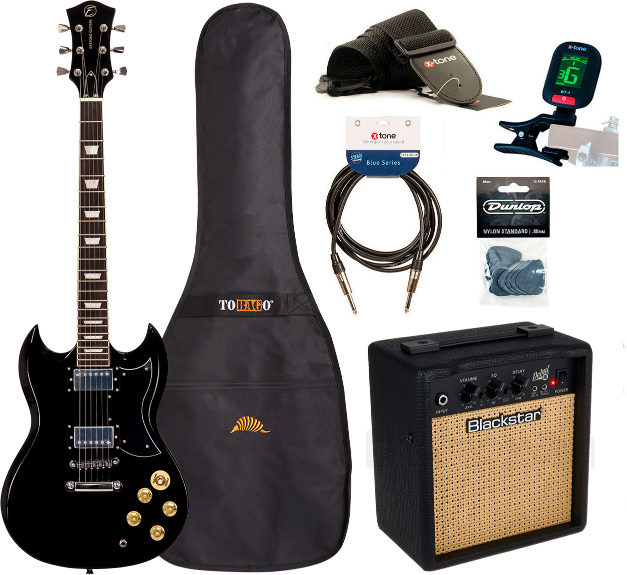 Eastone Sdc70 +blackstar Debut 10 +cable +clip-on Tuner +mediators +housse +courroie - Black - Electric guitar set - Main picture