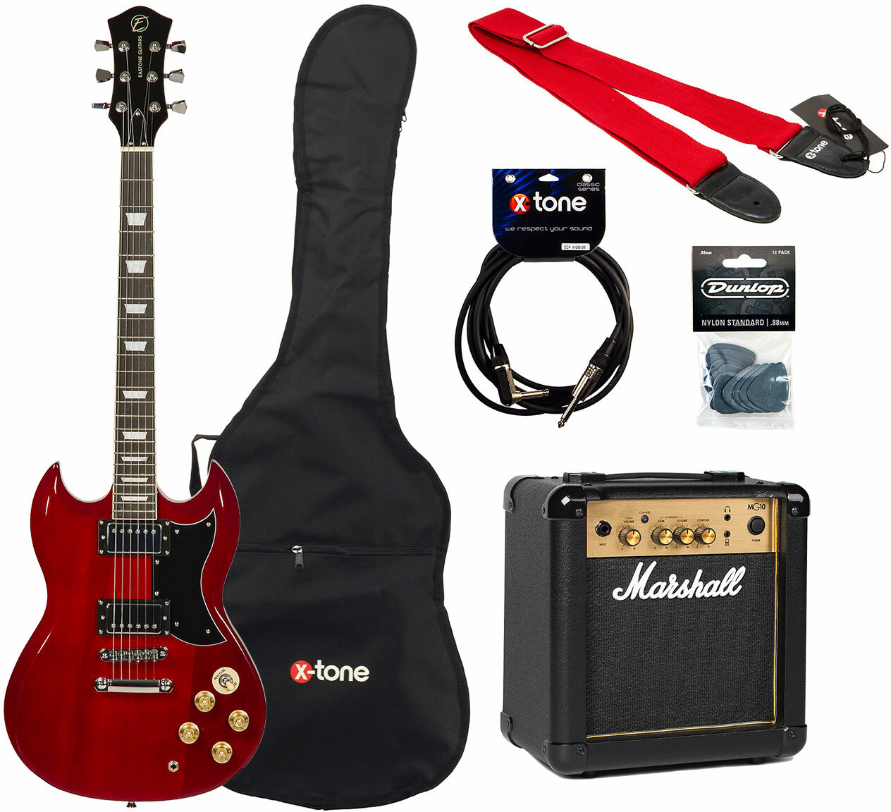 Eastone Sdc70 +marshall Mg10g Gold +cable +housse +courroie +mediators - Red - Electric guitar set - Main picture