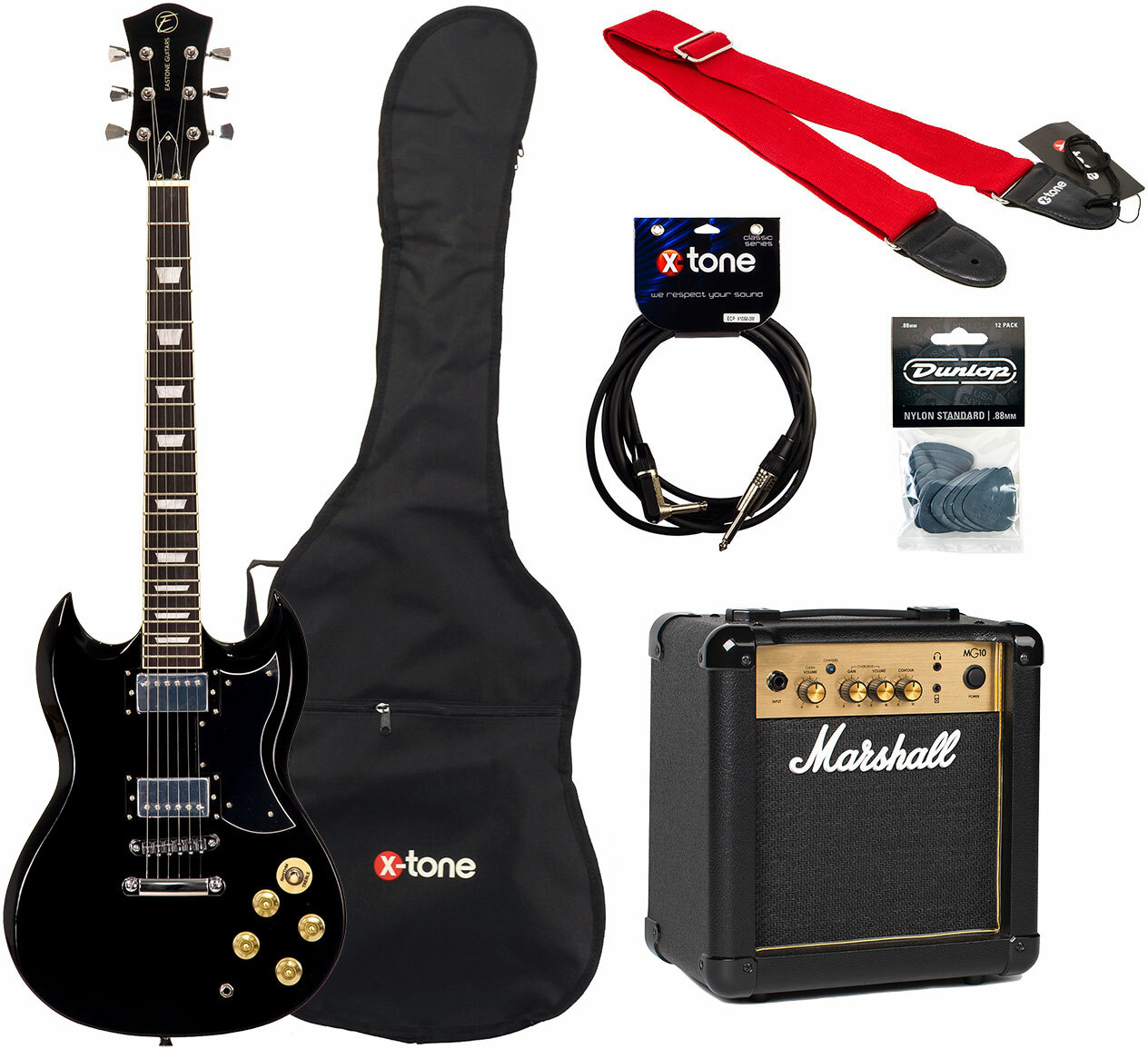 Eastone Sdc70 +marshall Mg10g Gold +cable +housse +courroie +mediators - Black - Electric guitar set - Main picture