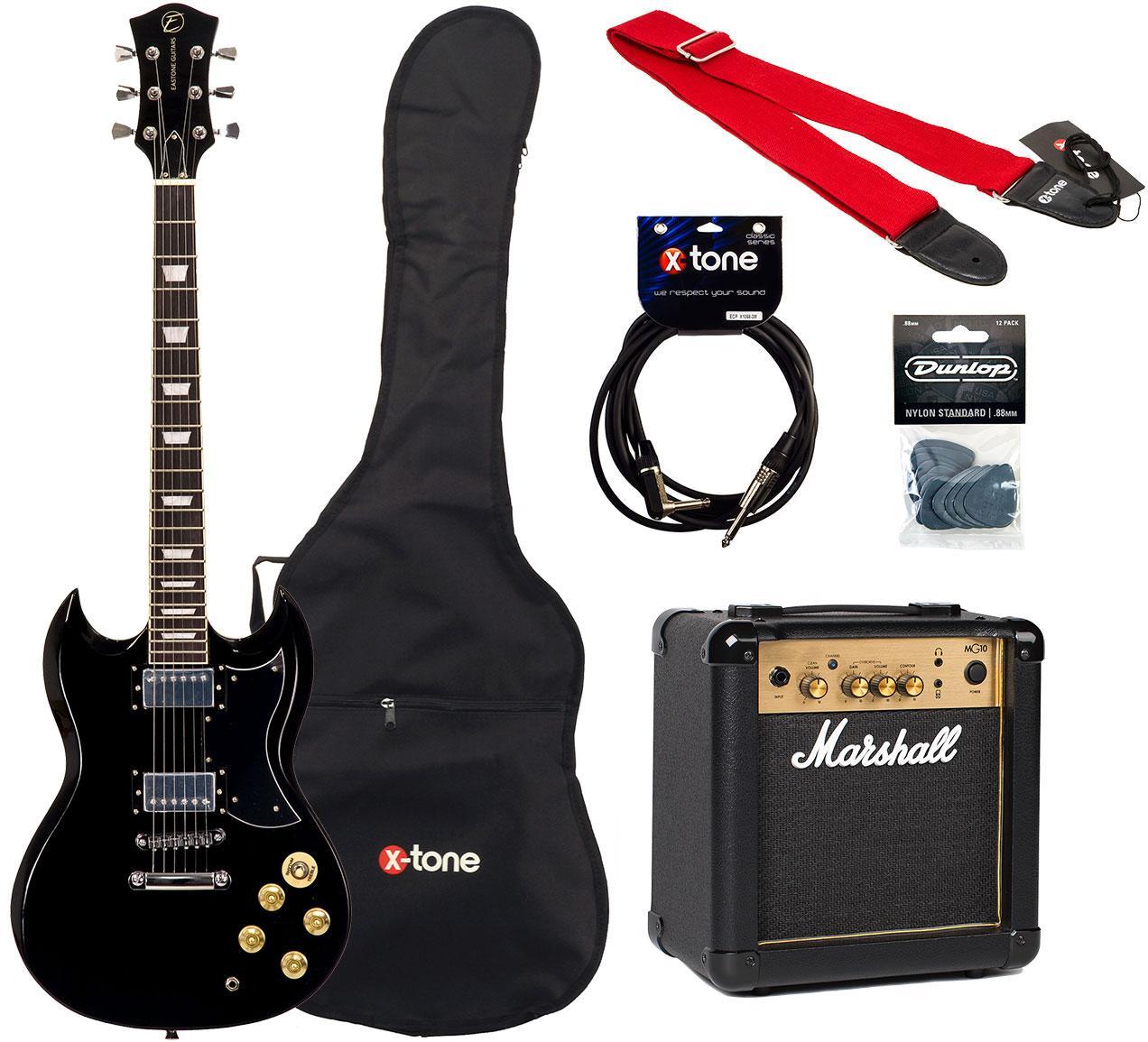 Electric guitar set Eastone SDC70 +Marshall MG10G Gold +Accessoires - Black