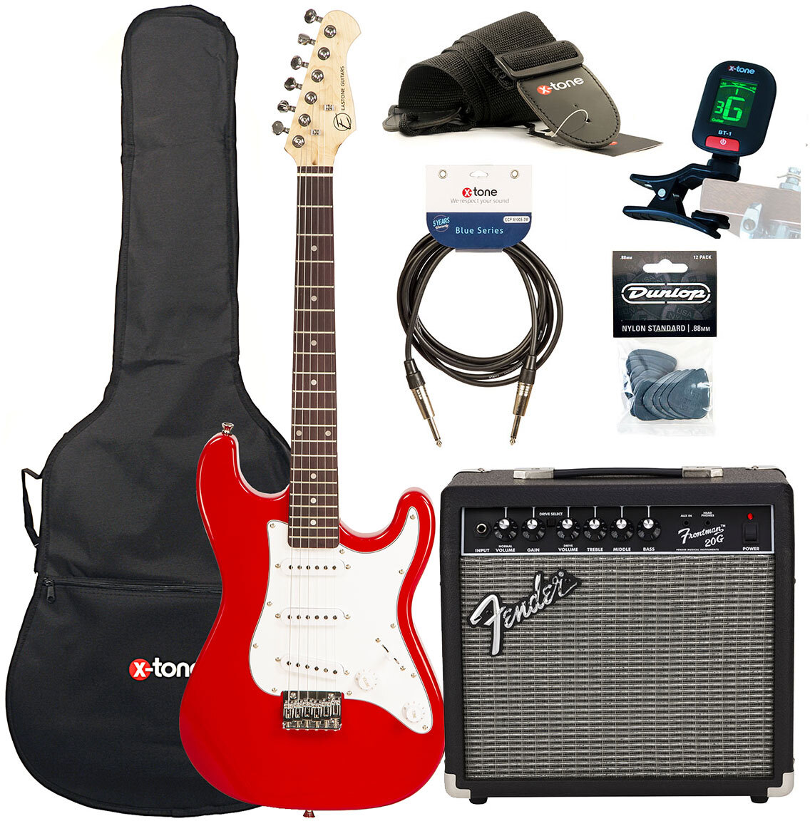 Eastone Str Mini +fender Frontman 20g +cable +clip-on Tuner +mediators +housse +courroie - Red - Electric guitar set - Main picture
