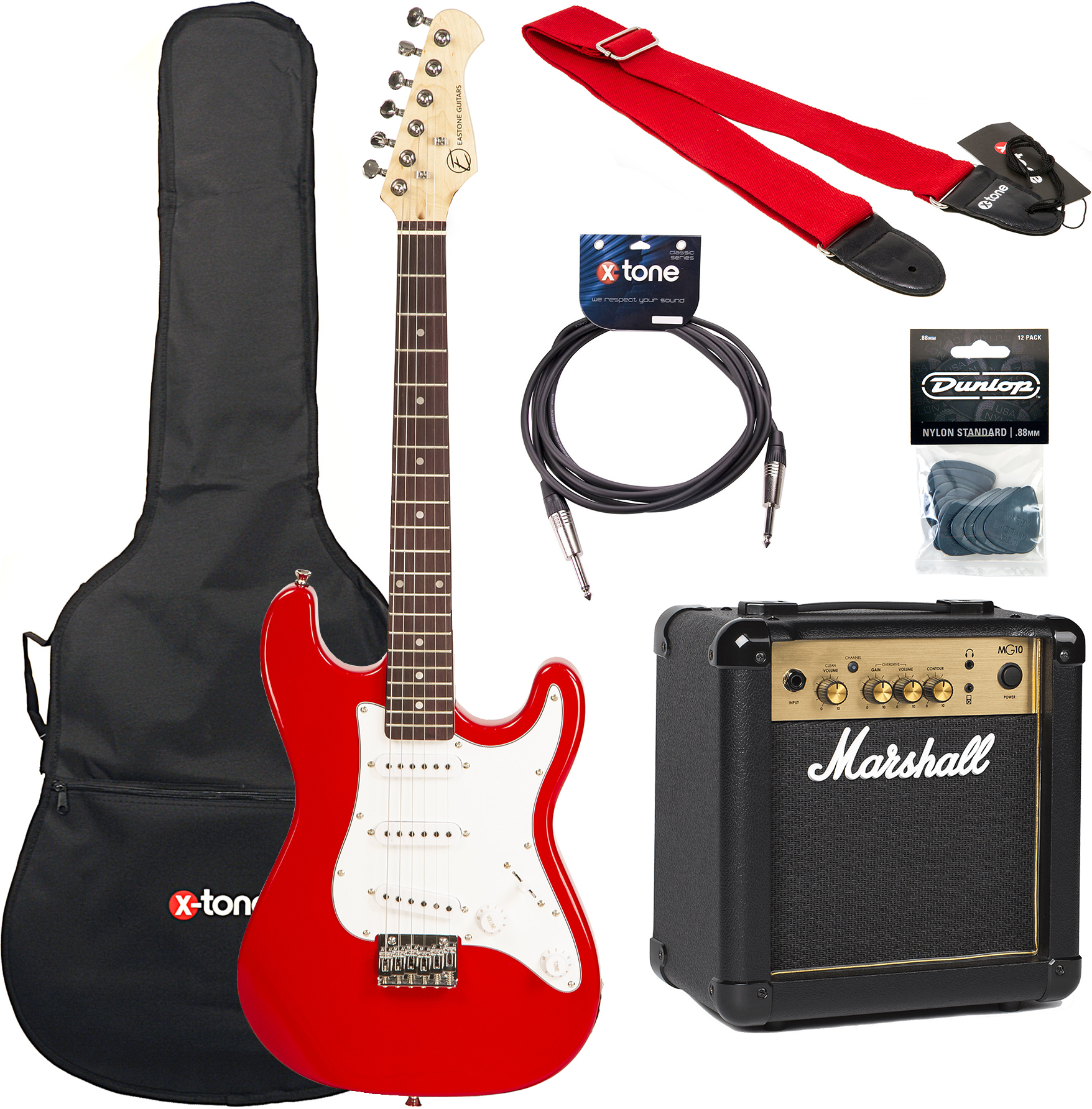 Eastone Str Mini +marshall Mg10g +cable +housse+ Courroie+ Mediators + Mg10g Gold Combo 10 W - Red - Electric guitar set - Main picture