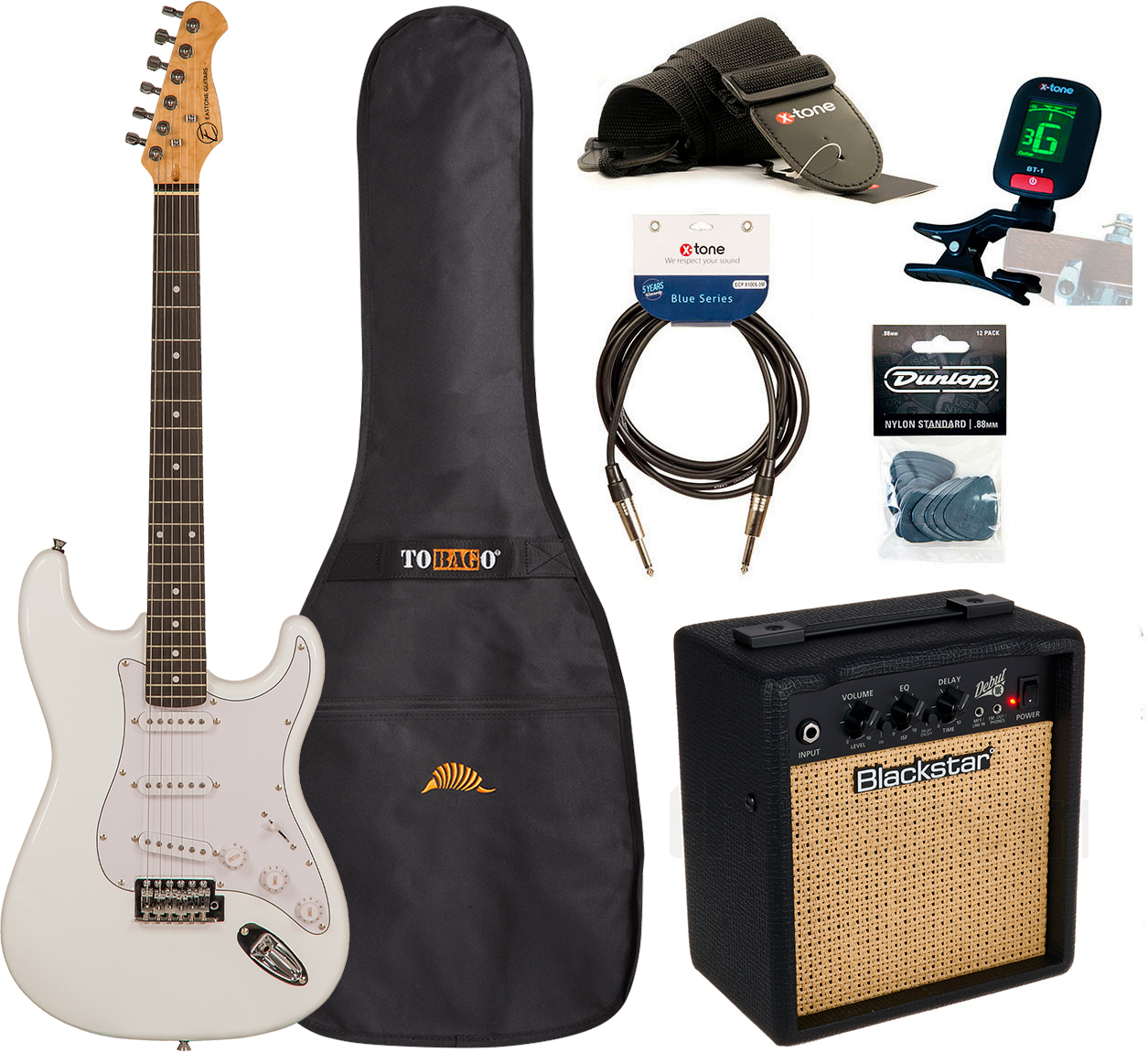 Eastone Str70 +blackstar Debut 10 +cable +clip-on Tuner +mediators +housse +courroie - Olympic White - Electric guitar set - Main picture