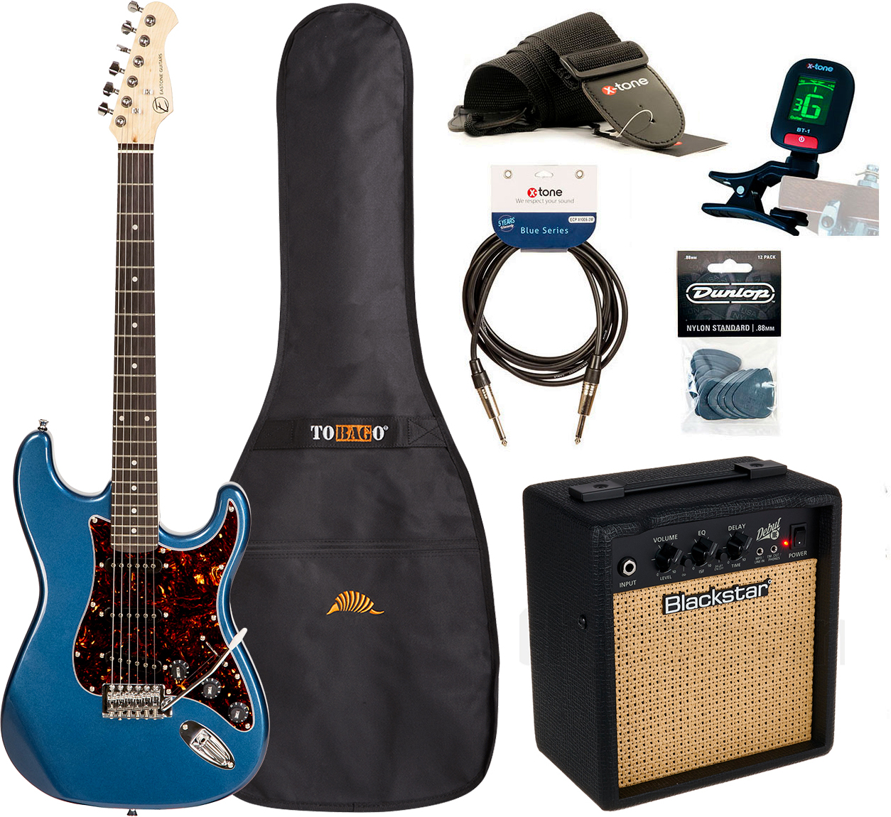 Eastone Str70 +blackstar Debut 10 +cable +clip-on Tuner +mediators +housse +courroie - Purple Blue - Electric guitar set - Main picture