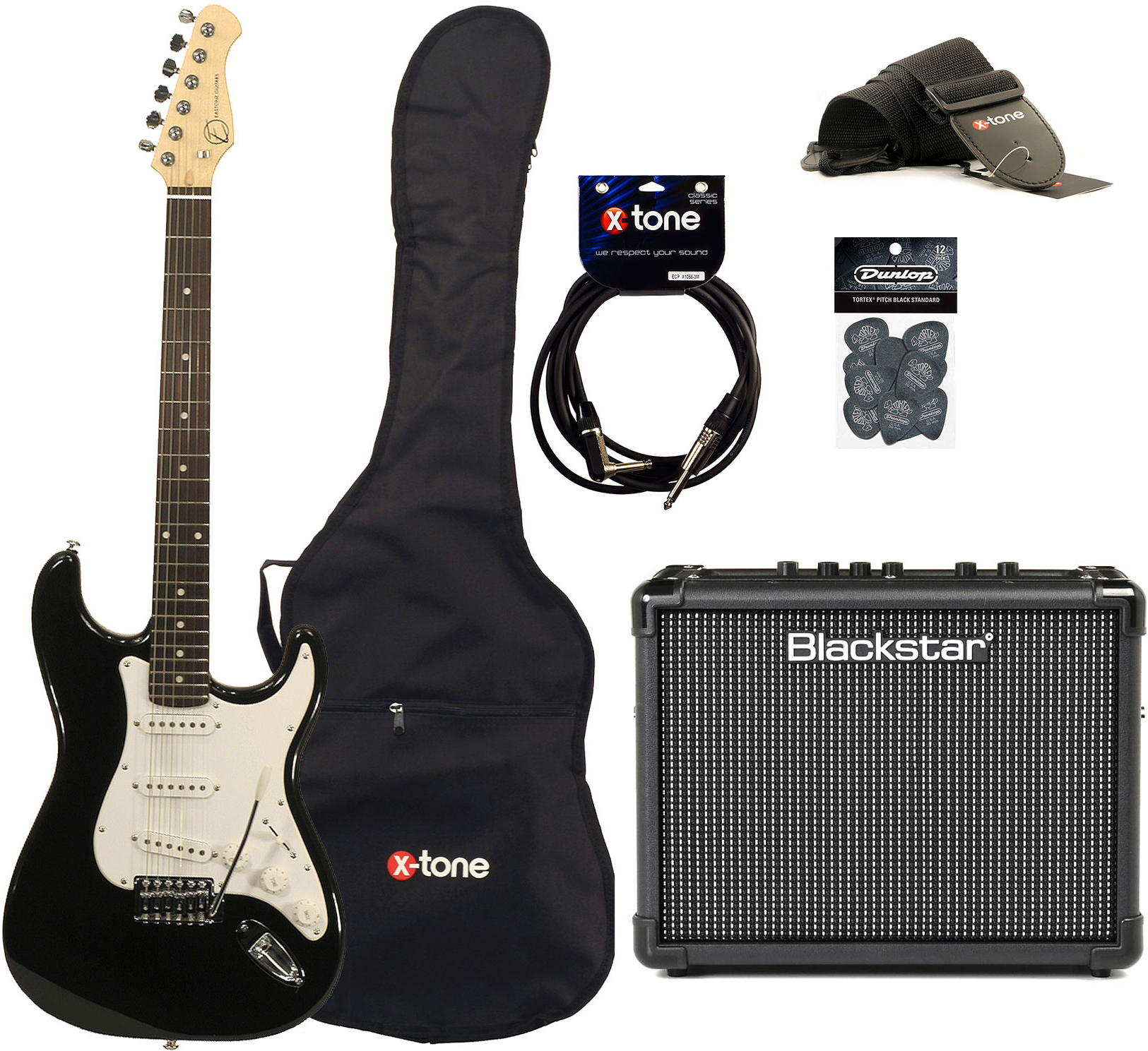 Eastone Str70 +blackstar Id Core Stereo 10 V3 +cable +housse +courroie +mediators - Black - Electric guitar set - Main picture