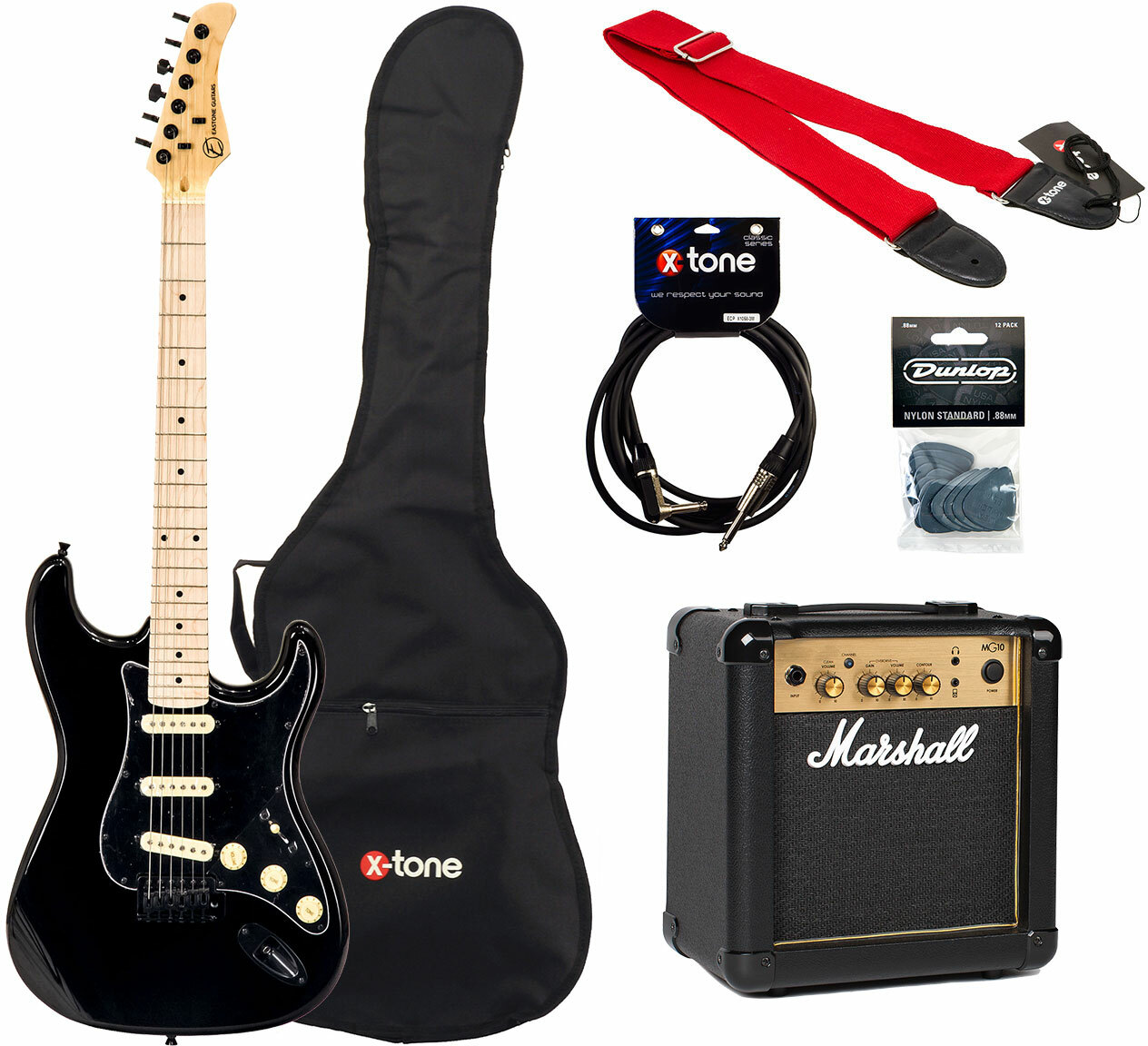 Eastone Str70 Gil +marshall Mg10 +housse +courroie +cable +mediators - Black - Electric guitar set - Main picture