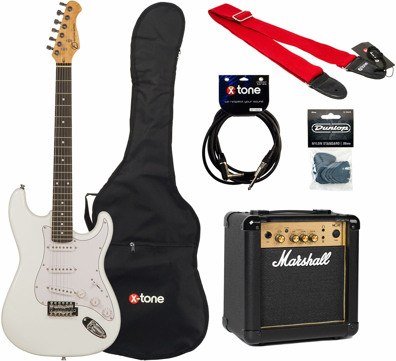Eastone Str70 +marshall Mg10 10w +cable +mediators +housse - Olympic White - Electric guitar set - Main picture