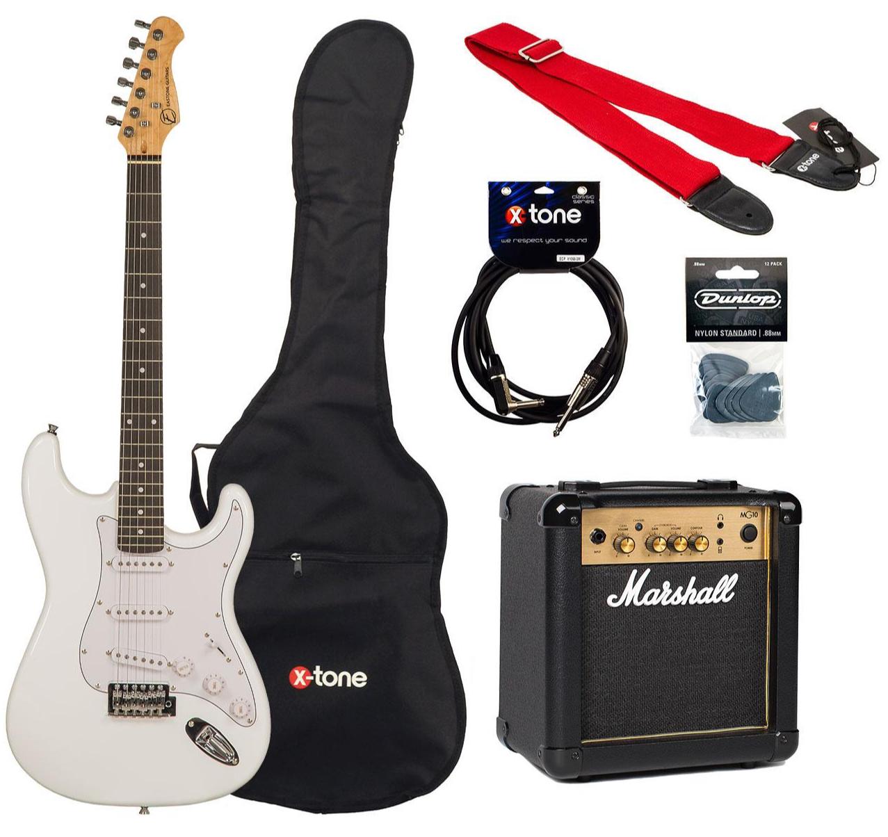Electric guitar set Eastone STR70 +Marshall MG10G +Accessories - Olympic white