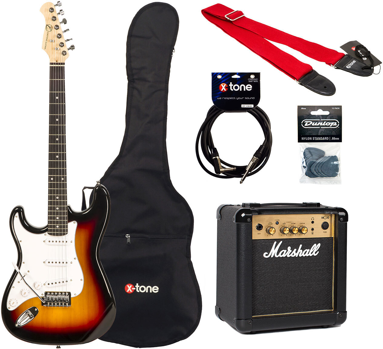 Eastone Str70t Lh Gaucher +marshall Mg10 10w +cable +mediators +housse - Sunburst - Left-handed electric guitar - Main picture