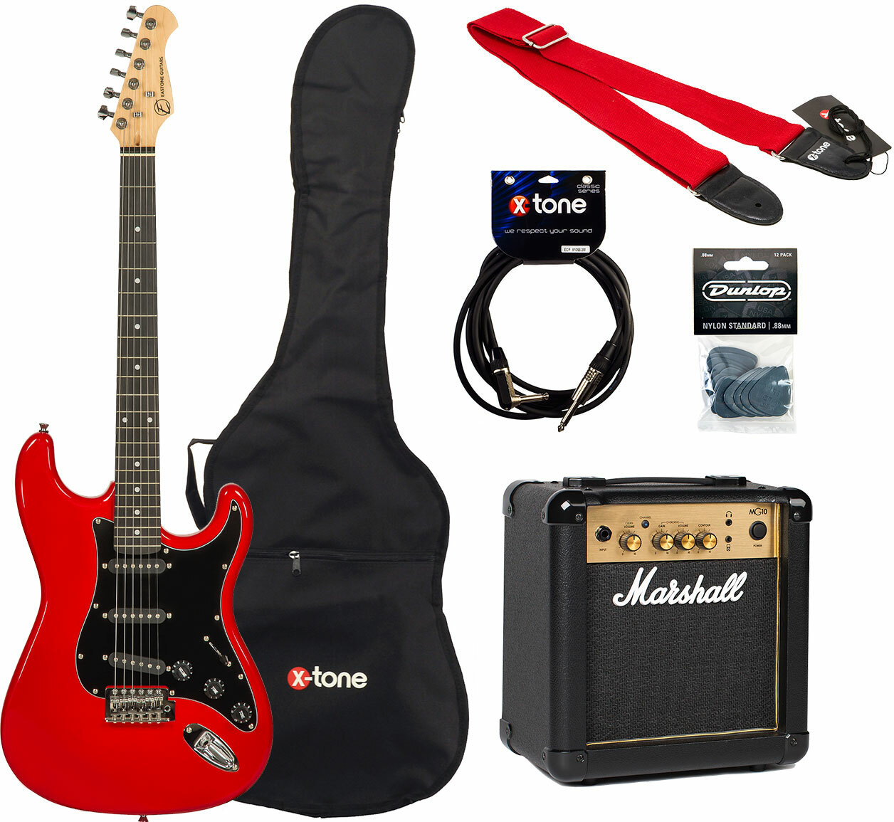 Eastone Str70t +marshall Mg10 10w +cable +mediators +housse - Ferrari Red - Electric guitar set - Main picture