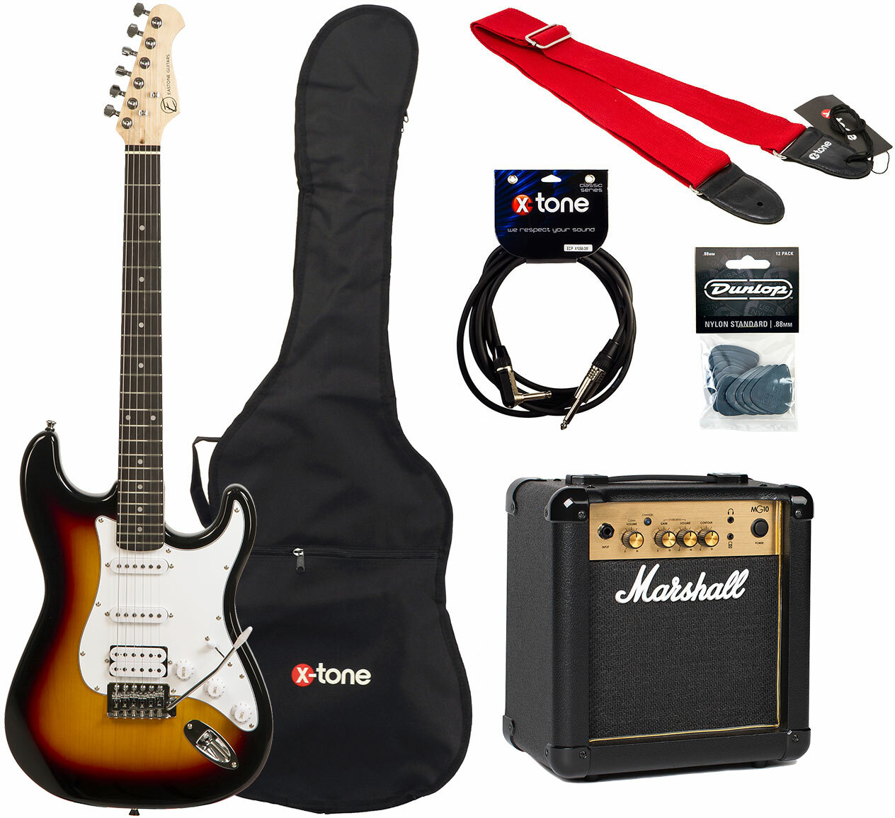 Eastone Str80t Hss +marshall Mg10 10w +cable +mediators +housse - Sunburst - Electric guitar set - Main picture