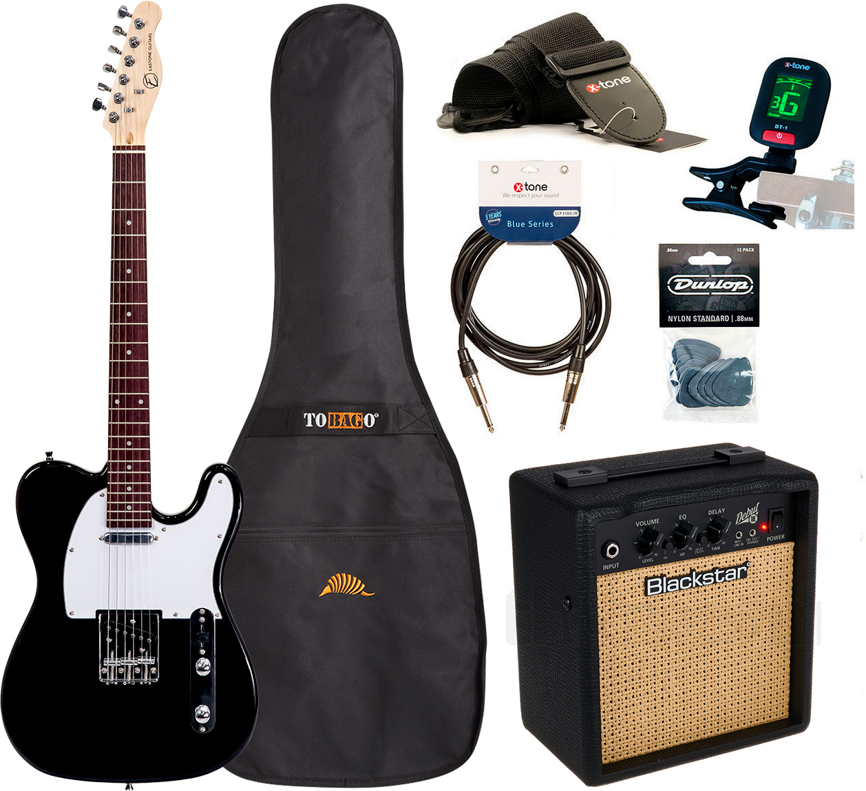 Eastone Tl70 +blackstar Debut 10 +cable +clip-on Tuner +mediators +housse +courroie - Black - Electric guitar set - Main picture
