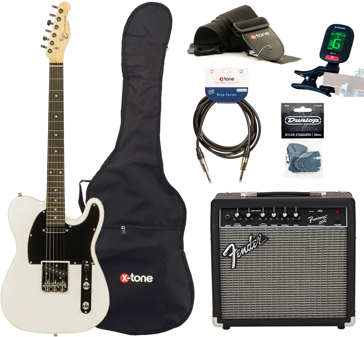 Eastone Tl70 +fender Frontman 20g +cable +clip-on Tuner +mediators +housse +courroie - Olympic White - Electric guitar set - Main picture