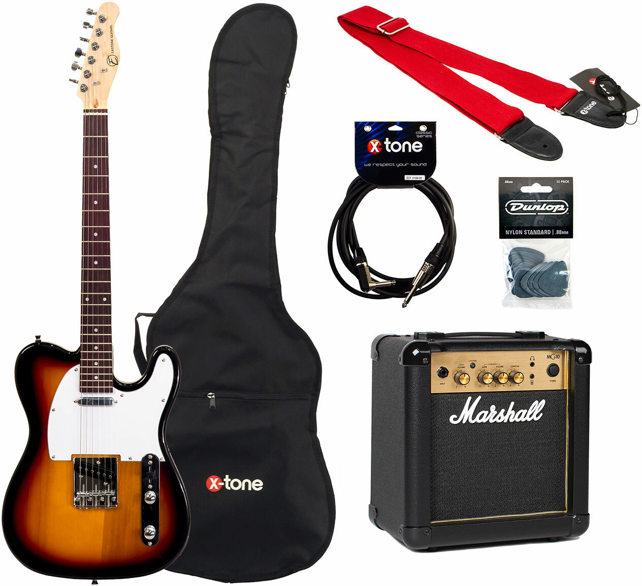 Eastone Tl70 + Marshall Mg10 +housse + Courroie + Cable + Mediators - 3 Tone Sunburst - Electric guitar set - Main picture