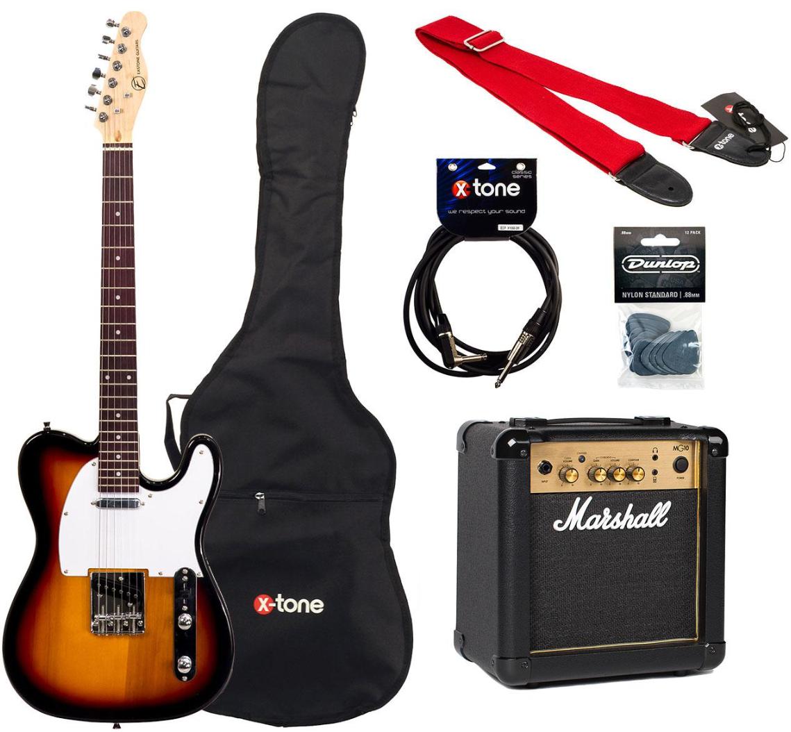 Electric guitar set Eastone TL70 + MARSHALL MG10 +HOUSSE + COURROIE + CABLE + MEDIATORS - 3 tone sunburst