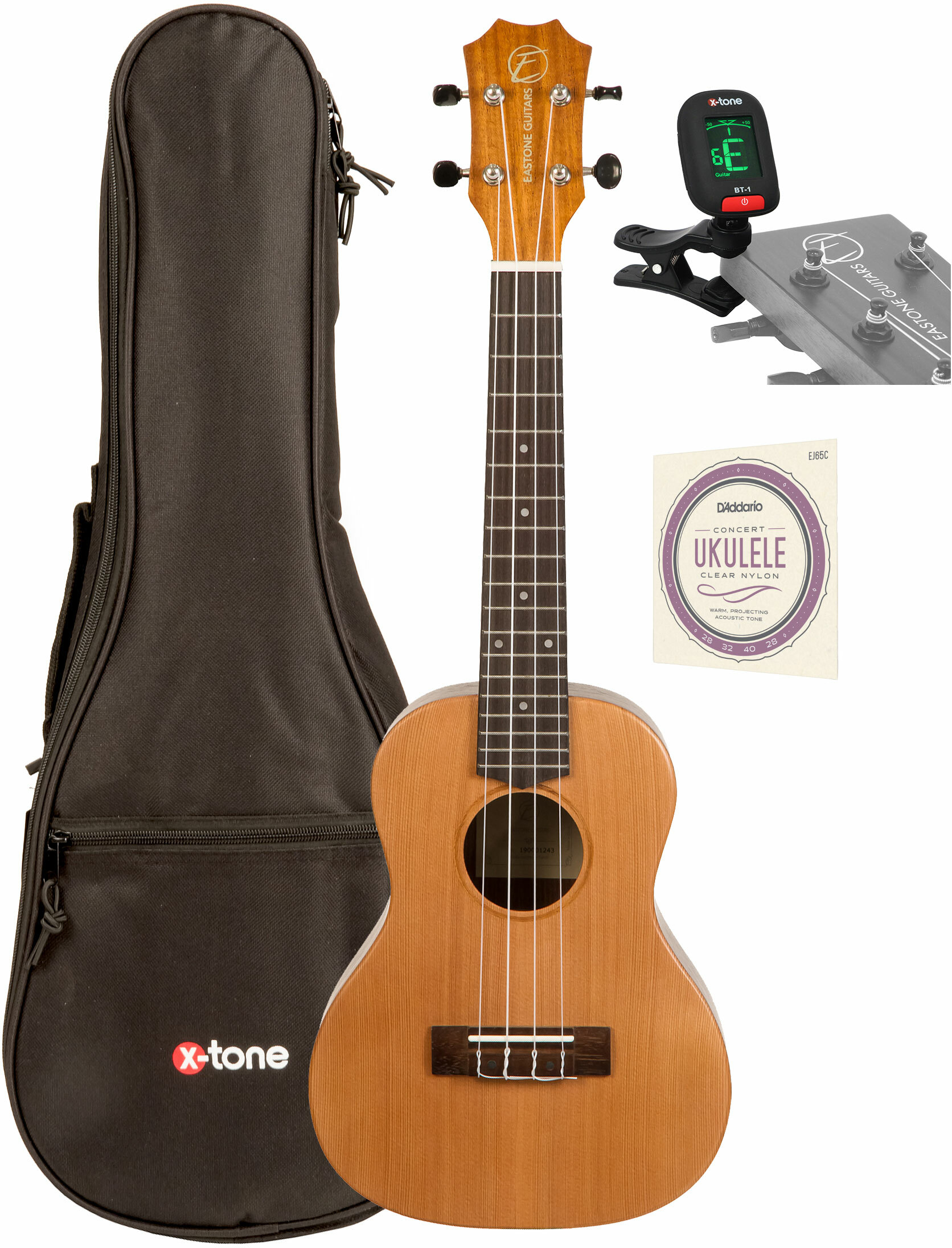 Eastone U23e Concert Cedre Blackwood Pur +x-tone 3110 Tuner / 2021 Bag / D'addario Ej65c - Ukulele pack - Main picture