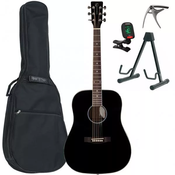 Acoustic guitar set Eastone DR100-BLK +X-Tone Bag Pack - Black