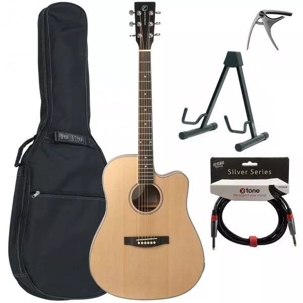 Acoustic guitar set Eastone DR100CE-NAT +X-Tone Bag Pack - Natural satin