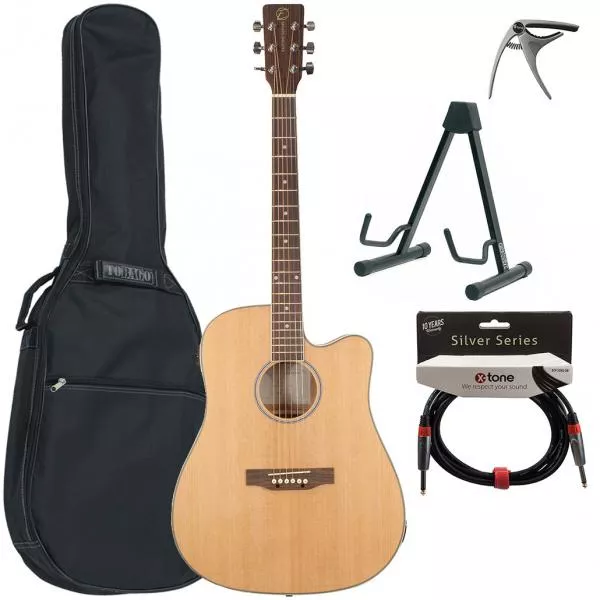 Acoustic guitar set Eastone DR160CE-NAT + X-Tone Bag Pack - Natural