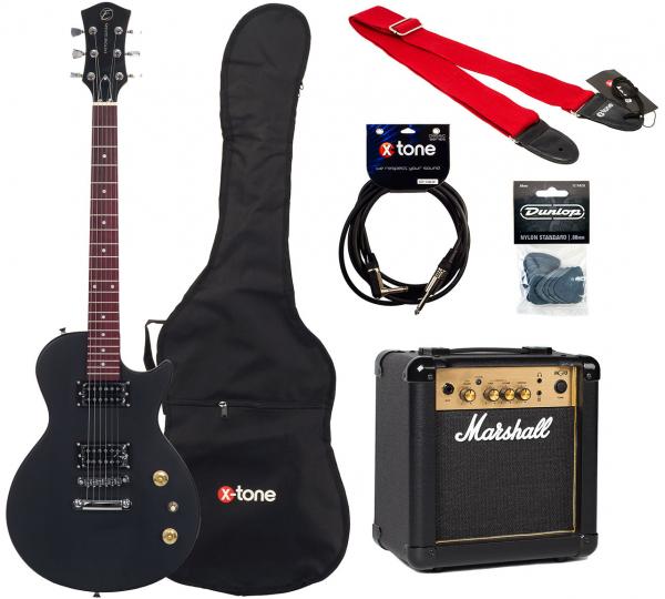 Electric guitar set Eastone LPL70 +Marshall MG10G +Accessories - Black satin
