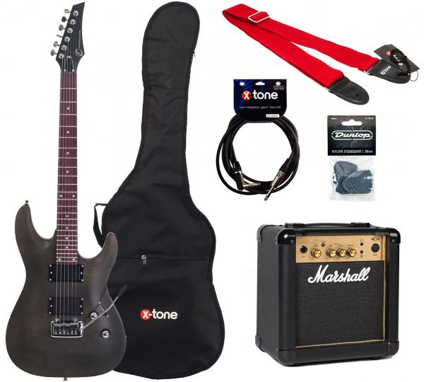 Electric guitar set Eastone METDC +MARSHALL MG10 +COURROIE +HOUSSE +CABLE +MEDIATORS - black satin