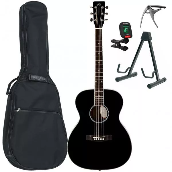 Acoustic guitar set Eastone OM100-BLK +X-Tone Bag Pack - Black