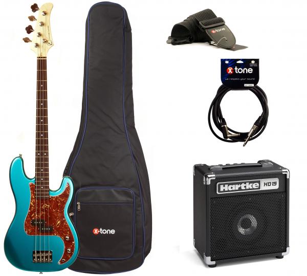 Electric bass set Eastone PRB +Hartke HD15 +Accessoires - Metallic light blue