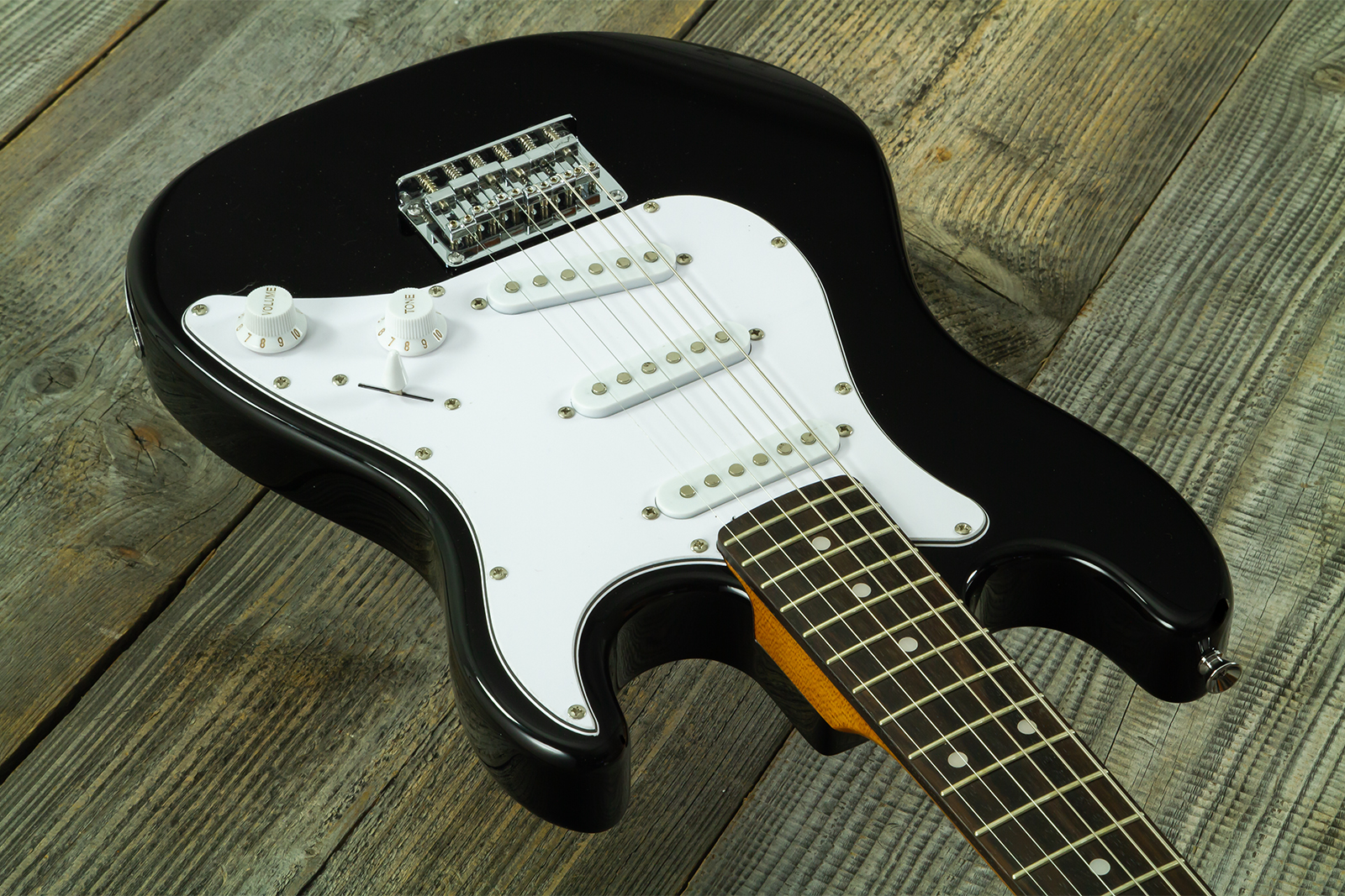 Eastone St-mini-blk 3s Trem Pur - Black - Electric guitar for kids - Variation 2