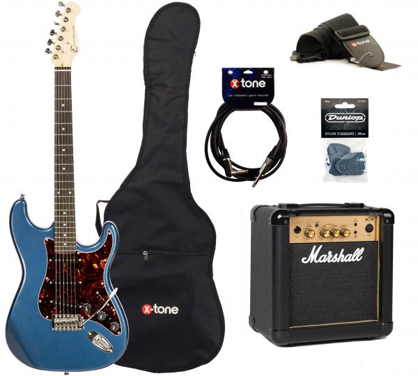 Electric guitar set Eastone STR70T LPB +MARSHALL MG10 10W +CABLE +MEDIATORS +HOUSSE - Lake placid blue