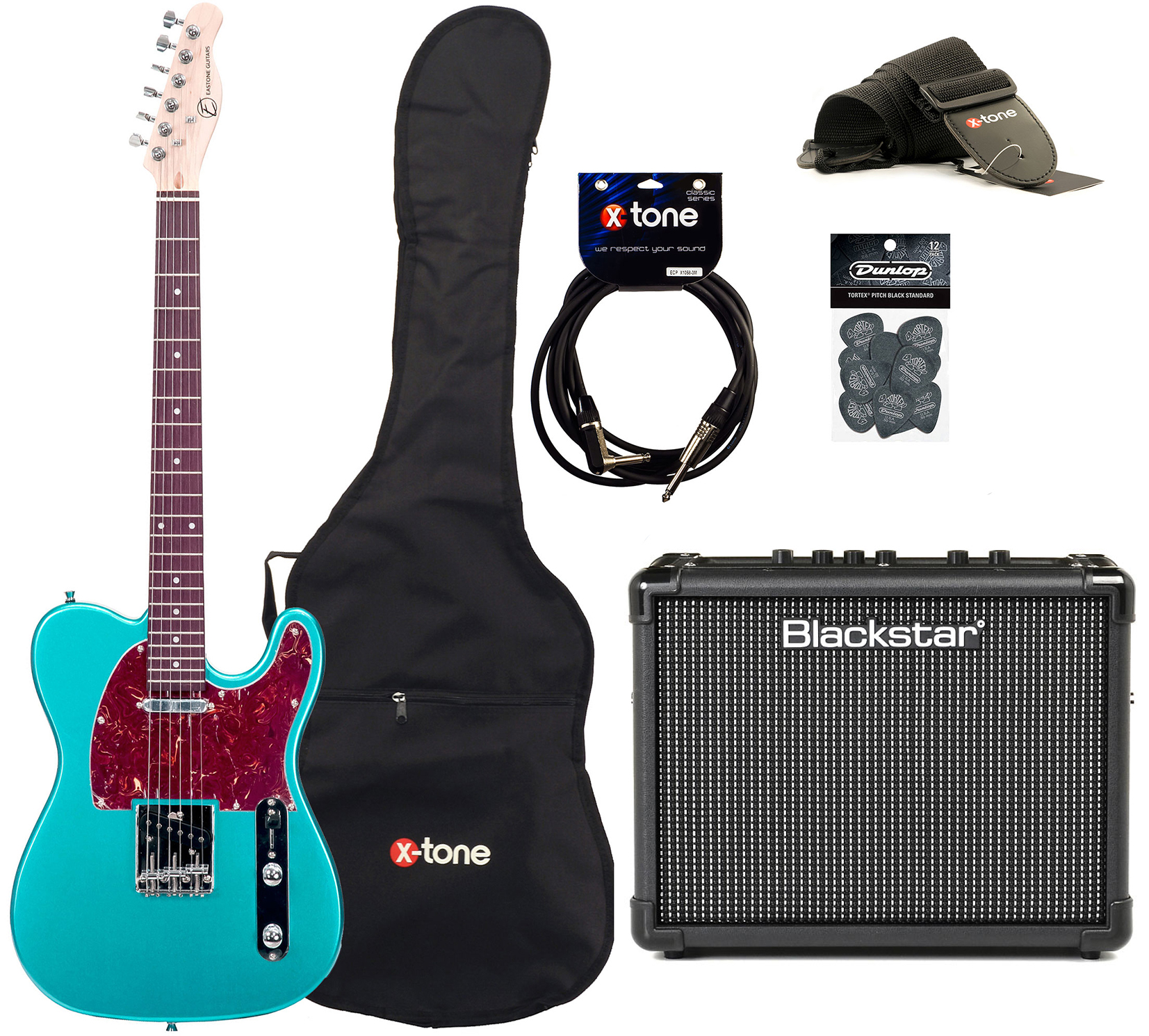Ironisk Foresee Spændende Eastone TL70 +Blackstar Id Core Stereo 10 V3 +Accessories - metallic light  blue Electric guitar set blue