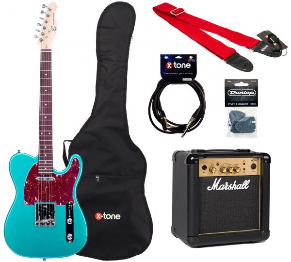 Electric guitar set Eastone TL70 +MARSHALL MG10 +HOUSSE +COURROIE +CABLE +MEDIATORS - Metallic light blue