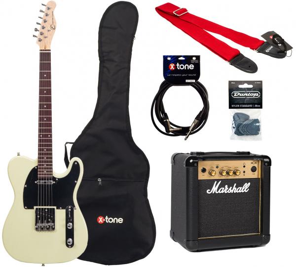 Electric guitar set Eastone TL70 +MARSHALL MG10 +HOUSSE +COURROIE +CABLE +MEDIATORS - Ivory