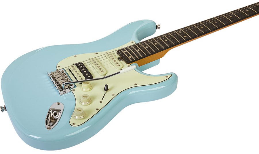 Eko Aire V-nos Original Hss Trem Wpc - Daphne Blue - Str shape electric guitar - Variation 2