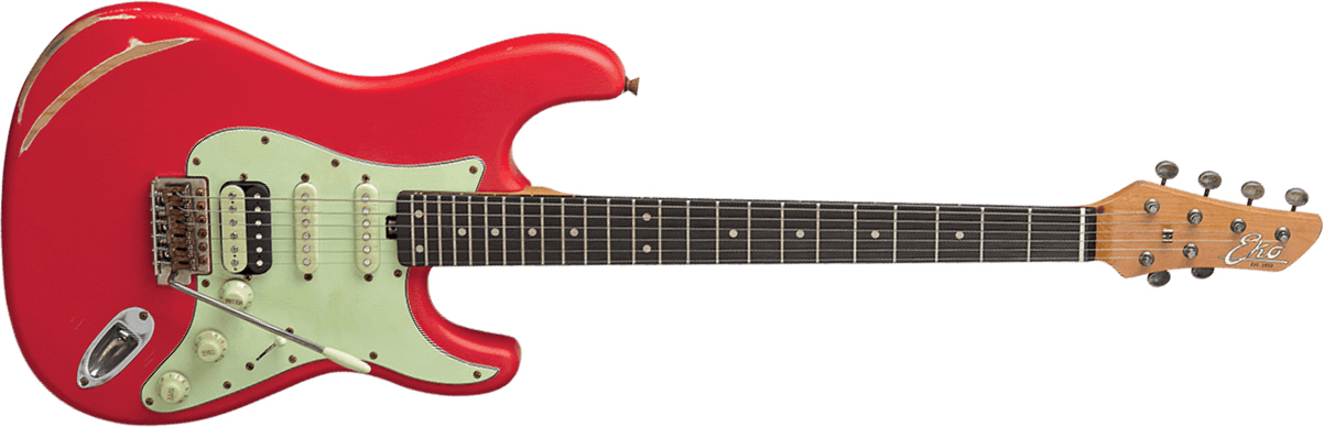 Eko Aire Relic Original Hss Trem Wpc - Fiesta Red - Str shape electric guitar - Main picture