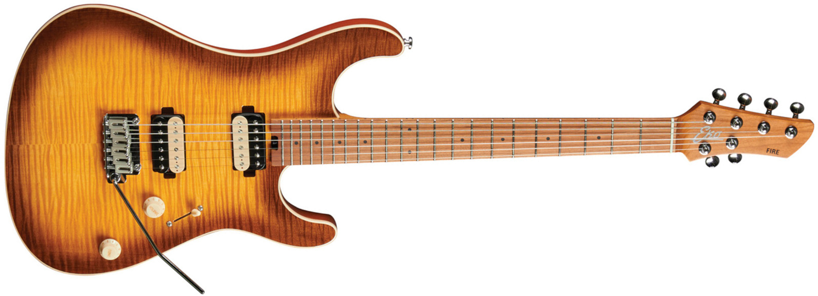 Eko Aurora 400 Trem Hh Mn - Flamed Amber Burst - Str shape electric guitar - Main picture