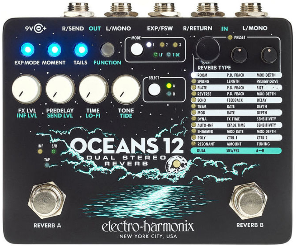 Electro Harmonix Oceans 12 Dual Stereo Reverb - Reverb, delay & echo effect pedal - Main picture