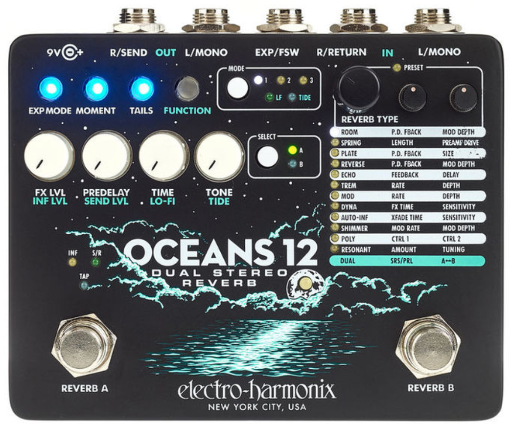 Electro harmonix Oceans 12 Dual Stereo Reverb Reverb, delay  echo effect  pedal