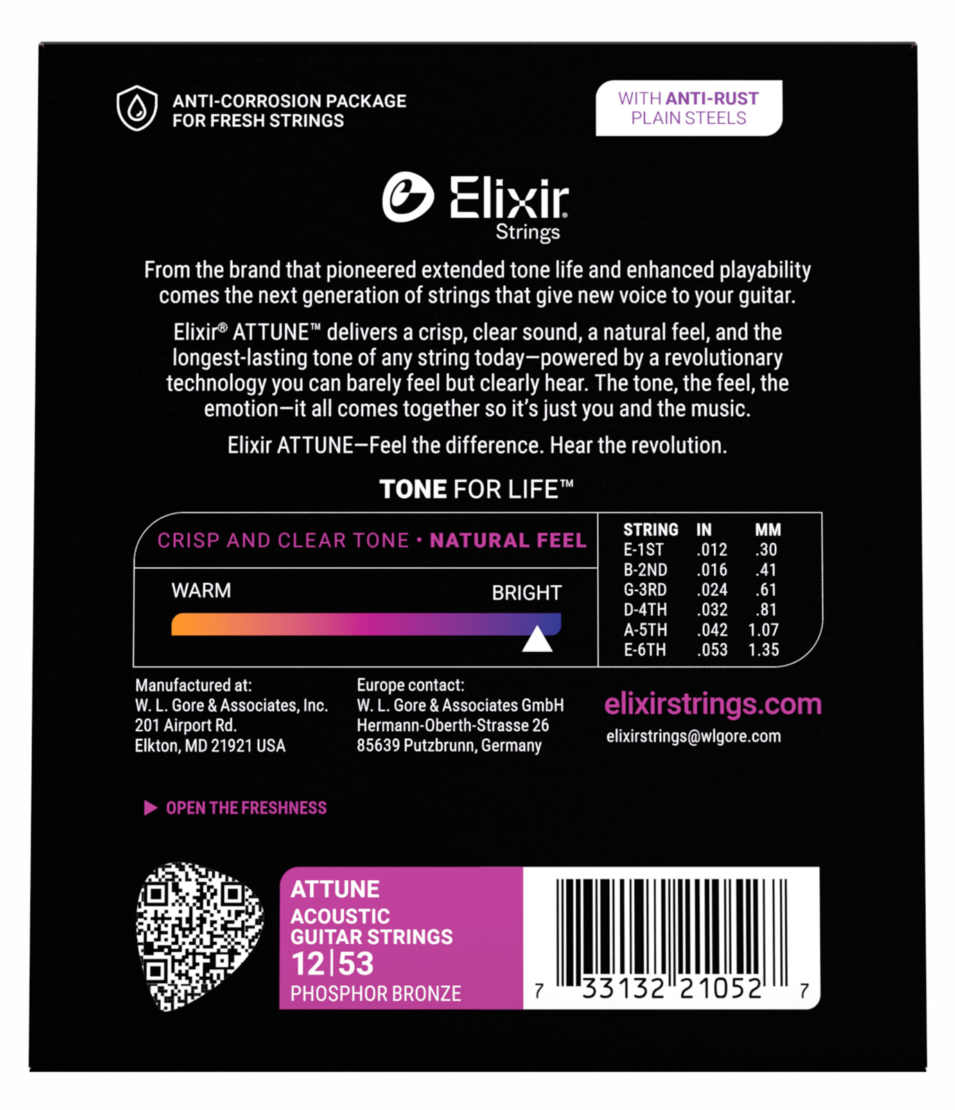 Elixir Jeu De 6 Cordes 21052 Attune Phos.bronze. L 12-53 - Acoustic guitar strings - Variation 2