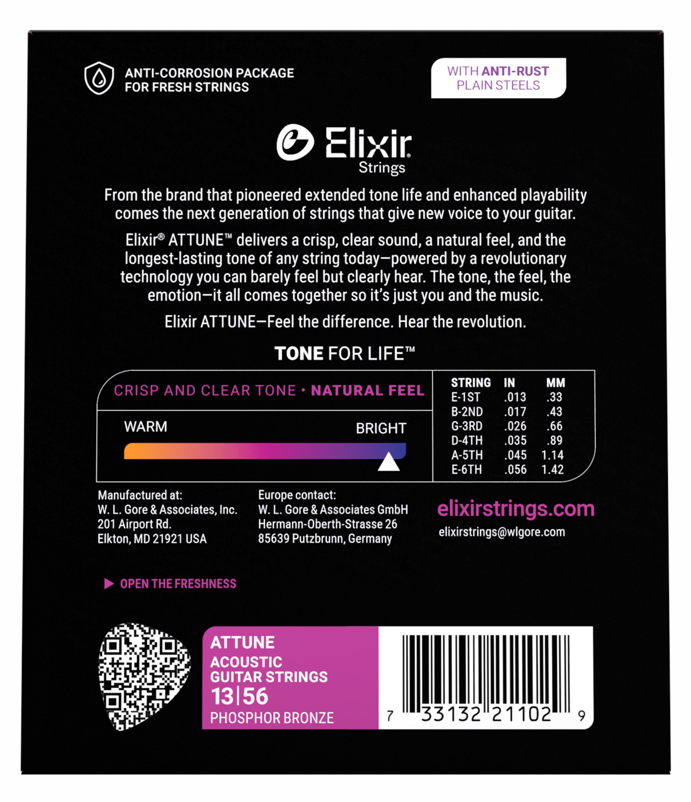 Elixir Jeu De 6 Cordes 21102 Attune Phos.bronze. M 13-56 - Acoustic guitar strings - Variation 2