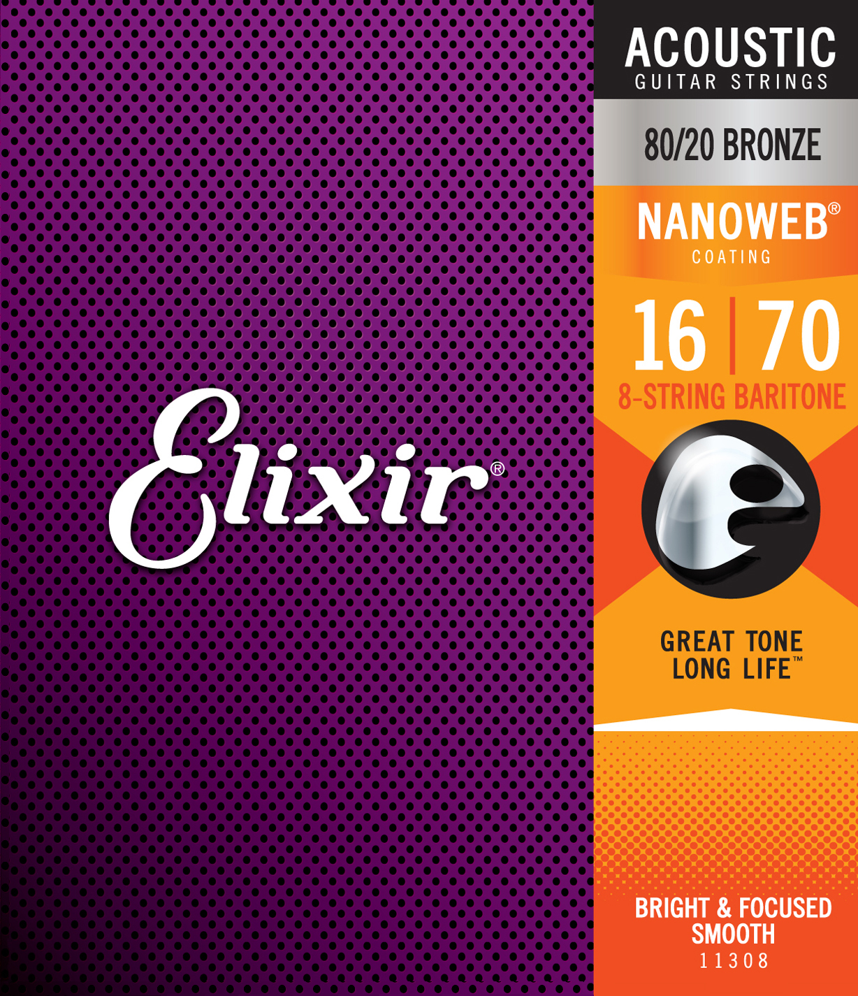 Elixir 11308 8-string Nanoweb 80/20 Bronze Acoustic Guitar 8c Baritone 16-70 - Acoustic guitar strings - Main picture